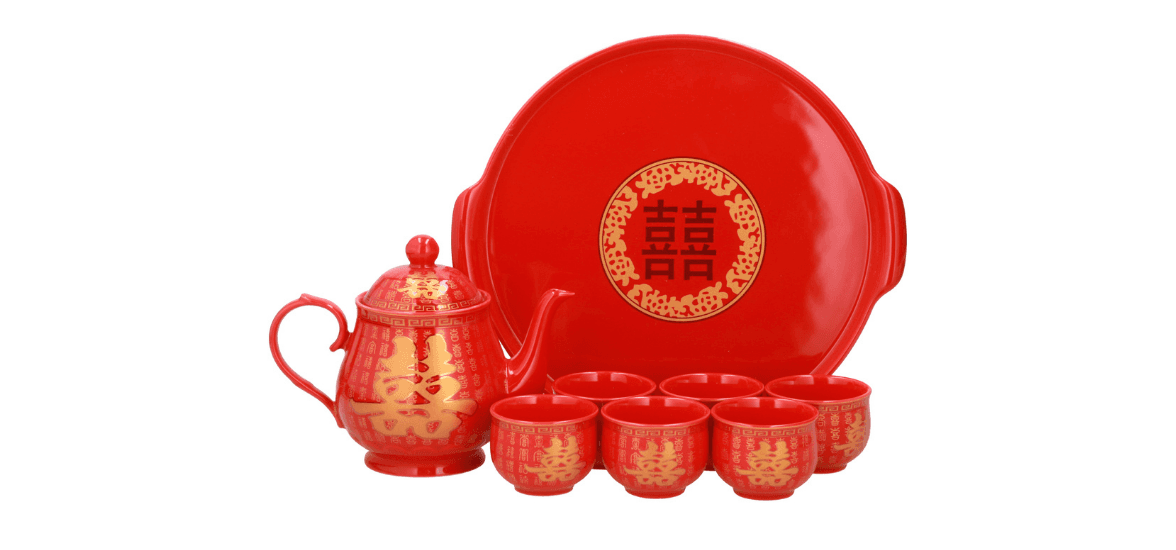 Red & Gold Bone Porcelain Tea Set