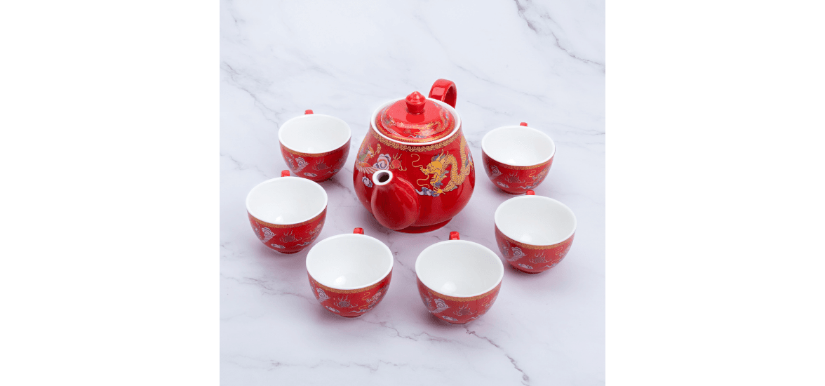 Dragon Printed Bone Porcelain Tea Set