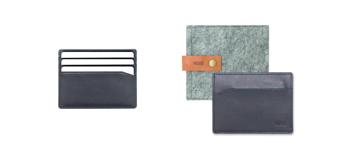 Anti-Theft Navy Leather Card Case