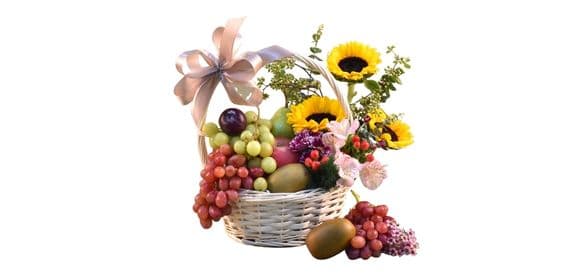 Beautiful Mixed Flowers & Fruits Basket