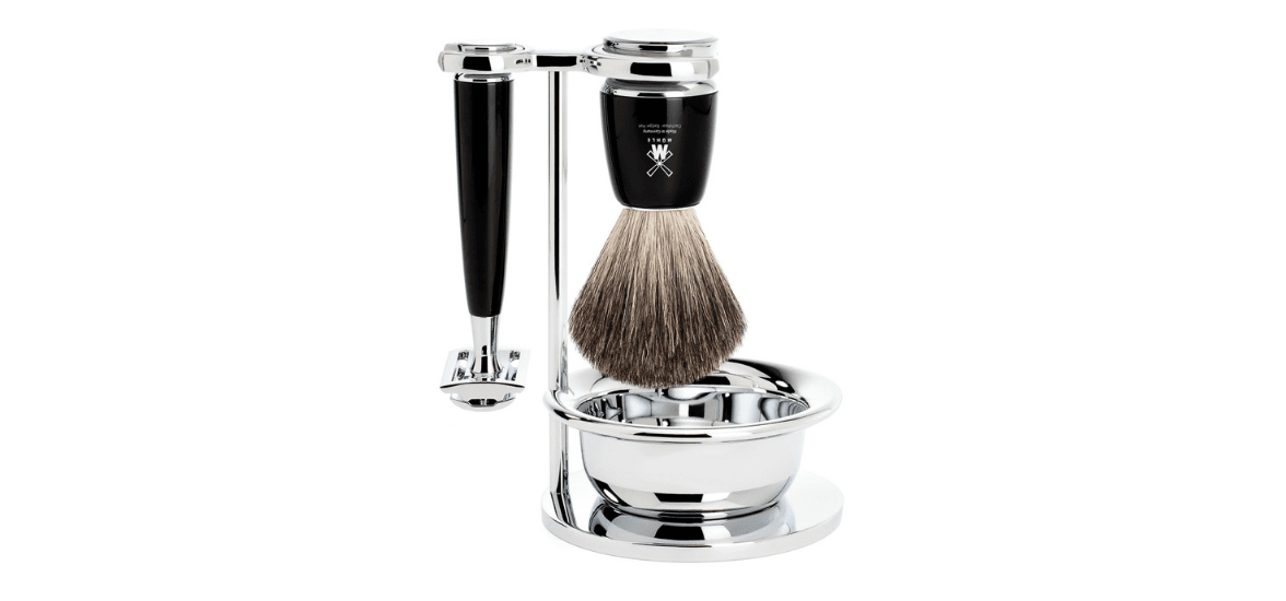 MÜHLE RYTMO Shaving Set with Shaving Bowl, Safety Razor and Pure Badger Shaving Brush, High-Grade Resin Black
