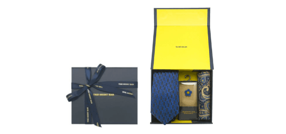 Deluxe Blue Necktie Lapel Pin Pocket Square Gift Set