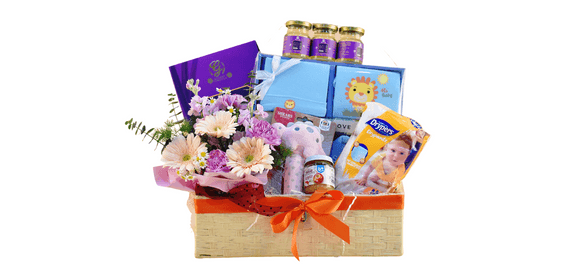 Light Yellow Straw Basket Baby Hamper