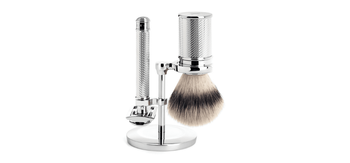 MÜHLE TRADITIONAL Shaving Set with Safety Razor and Silvertip Fibre Shaving Brush, Chrome-Plated Metal