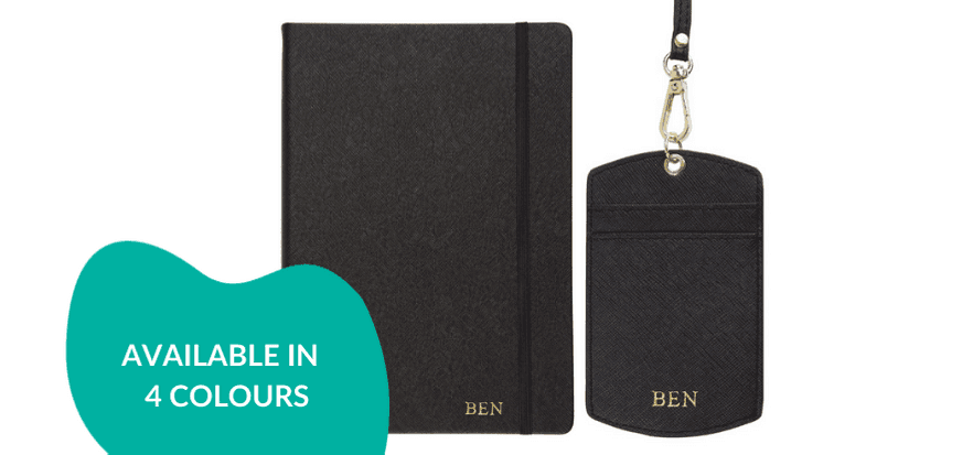 Personalised Work Bundle Set: ID Cardholder Lanyard & A5 Notebook