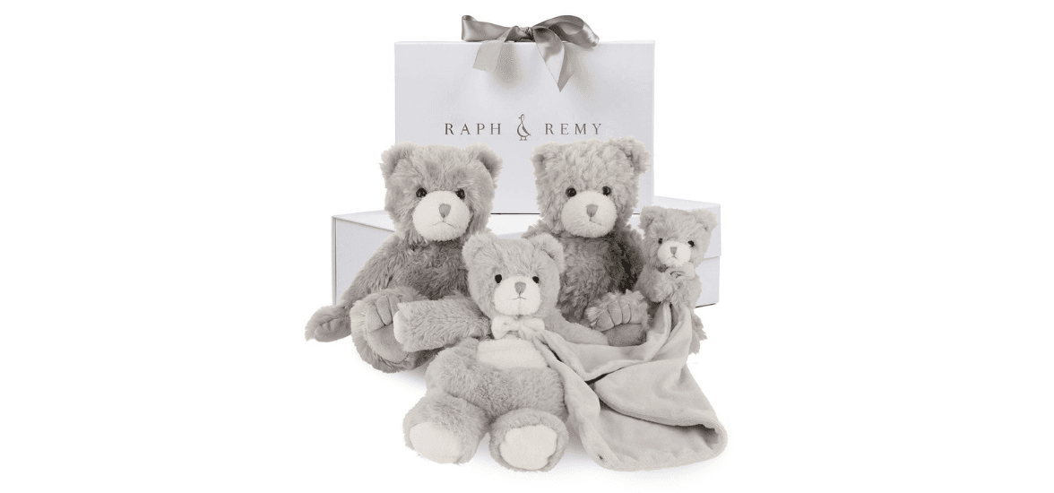 Timeless Teddy Collection Gift Set with 2 Teddy Rompers & A Personalised Teddy Security Blanket
