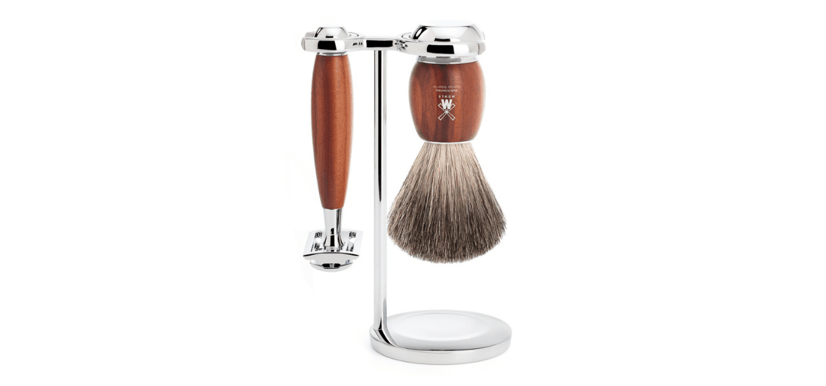 MÜHLE VIVO Shaving Set with Safety Razor and Pure Badger Shaving Brush, Plum Wood