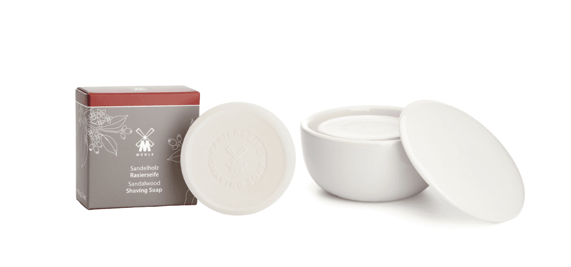 MÜHLE Porcelain Shaving Bowl with Shaving Soap, Sandalwood, 65 g
