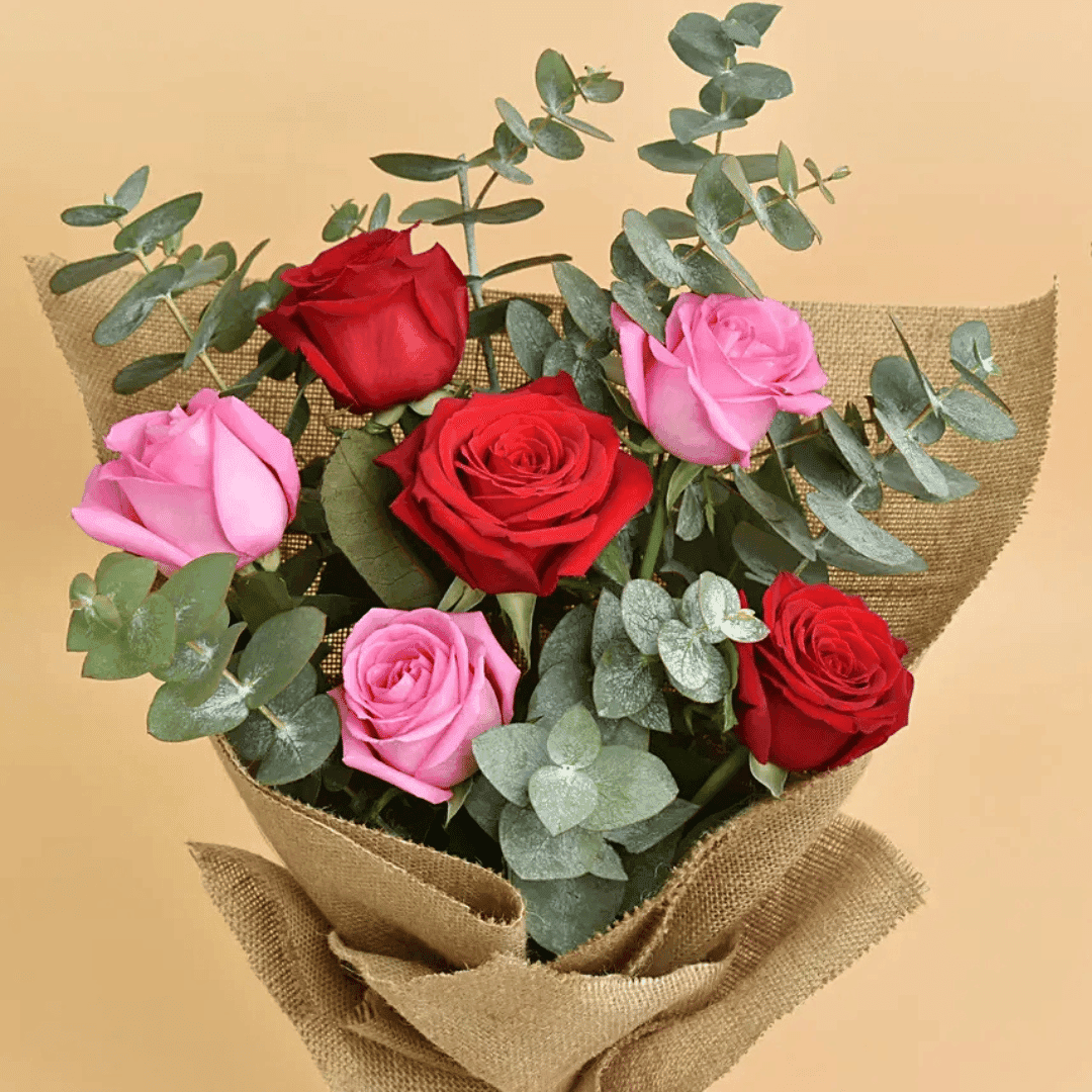 3 Pink 3 Red Roses Valentine's Bouquet