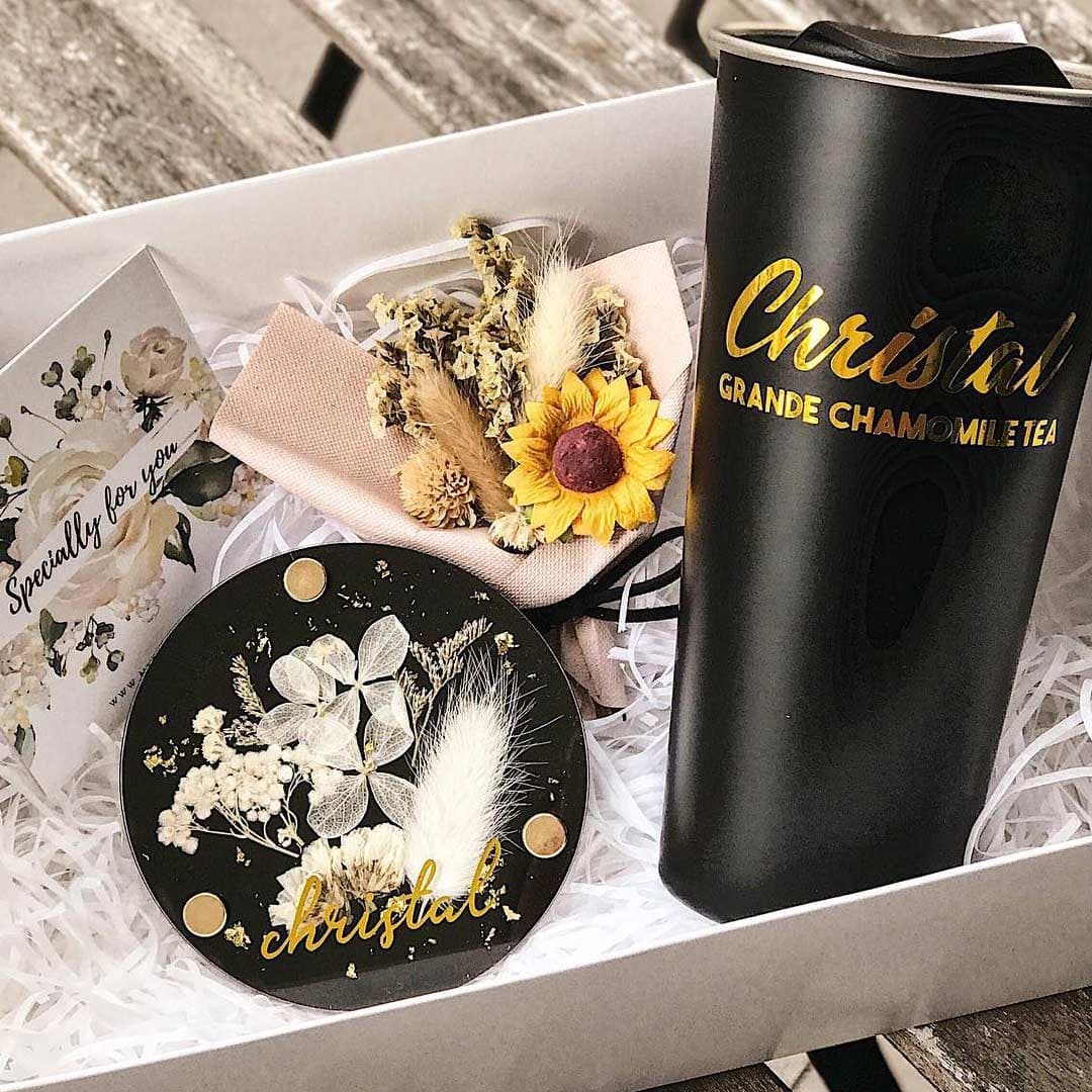 Black Tumbler x Floral Coaster Bundle