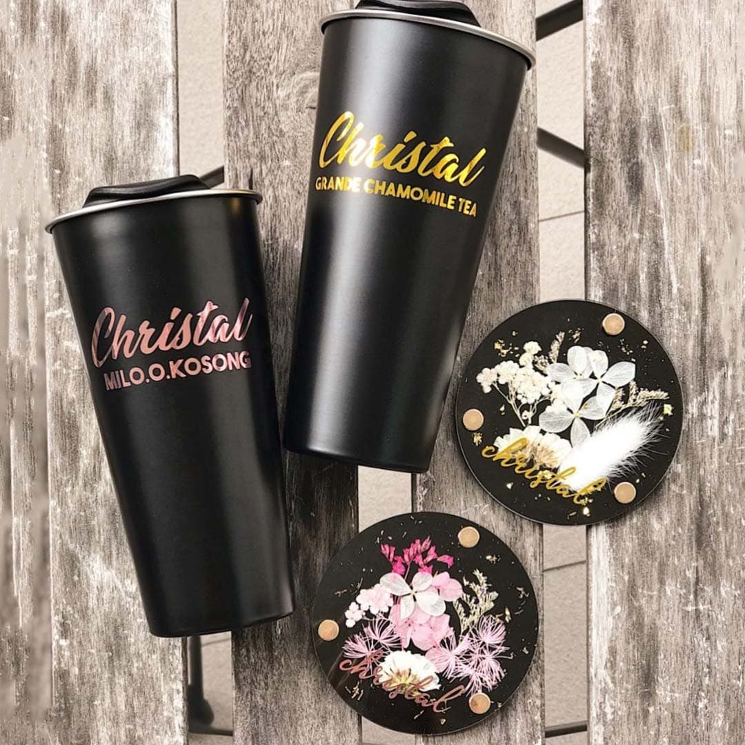 Black Tumbler x Floral Coaster Bundle