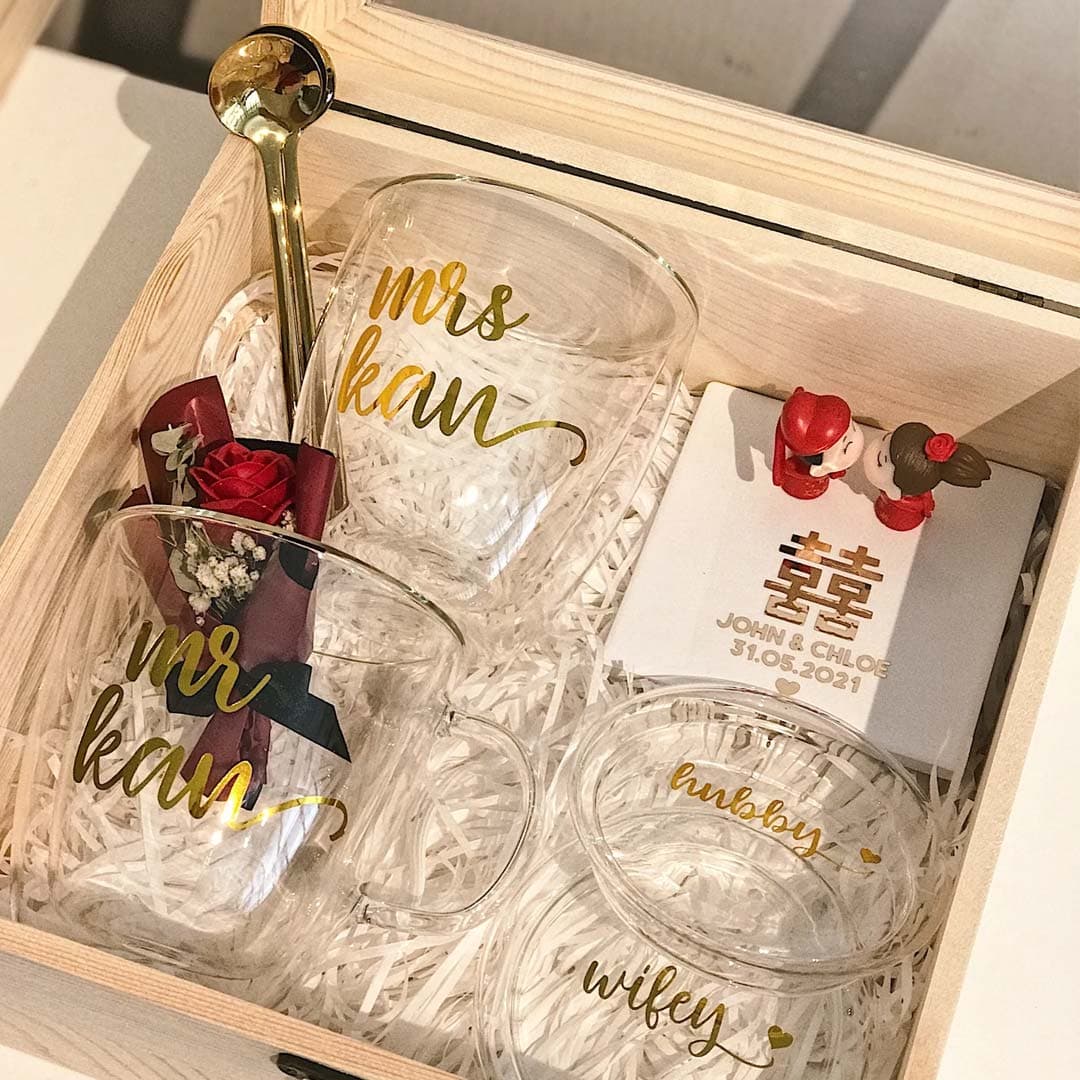 Couple Double Wall Glass Mug Box