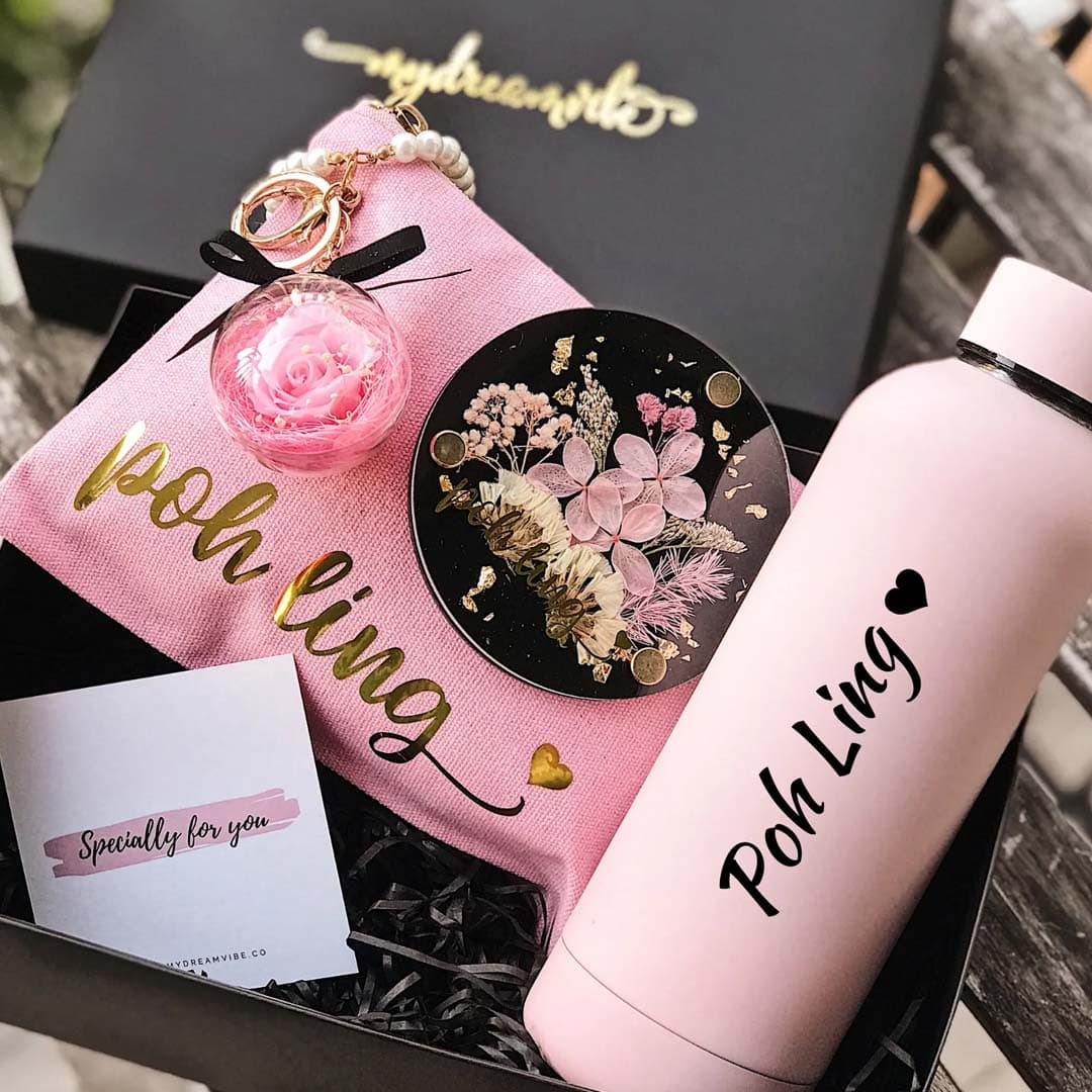 Double Wall Vacuum Bottle Bundle with Preserved Rose Keychain