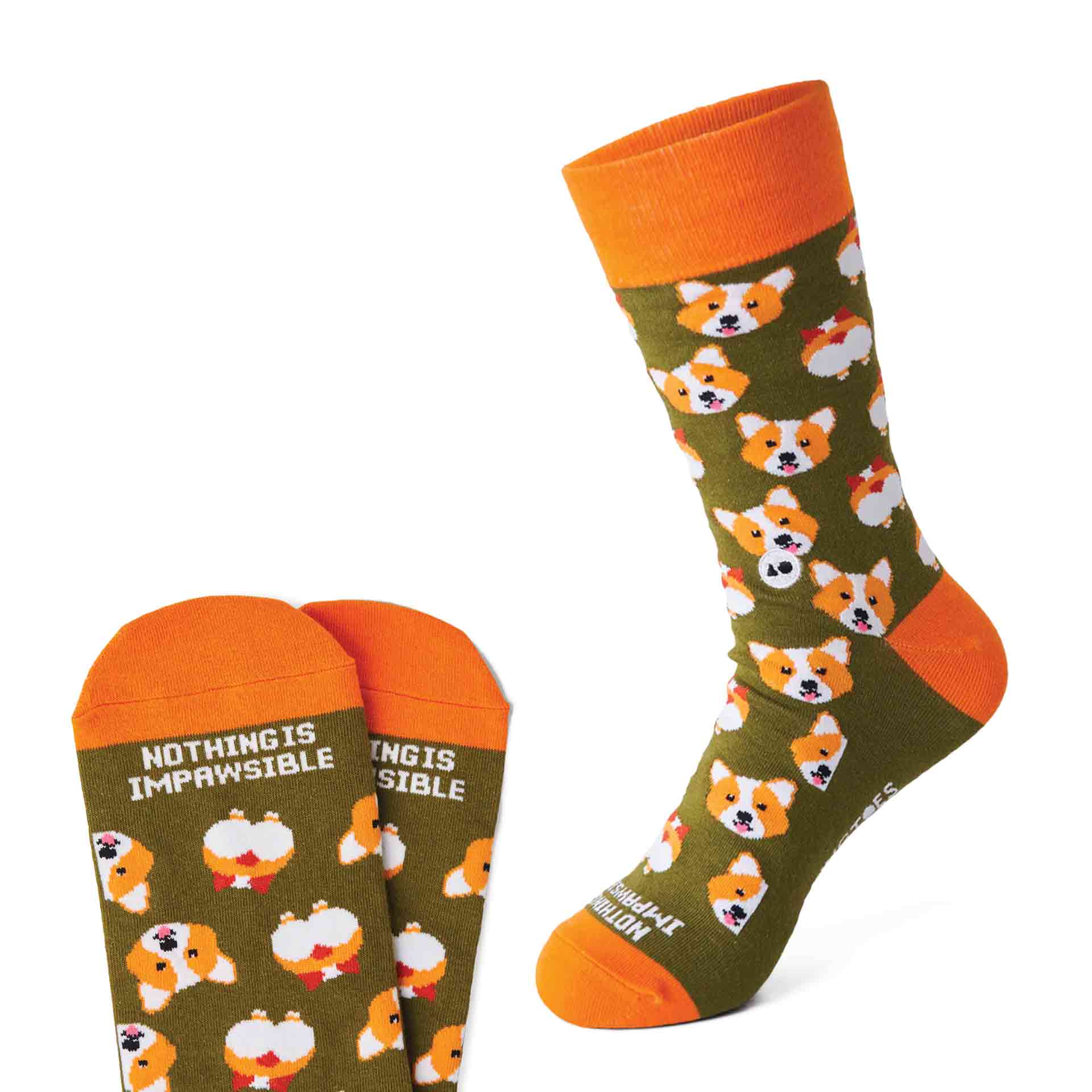 "Nothing is Impawsible": Happy Corgi Sock